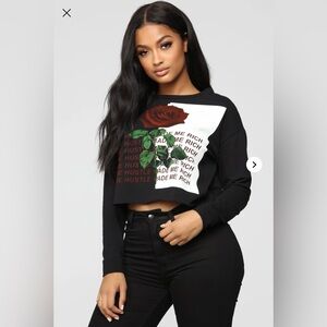 Fashion Nova Black Graphic Crop Sweatshirt Top